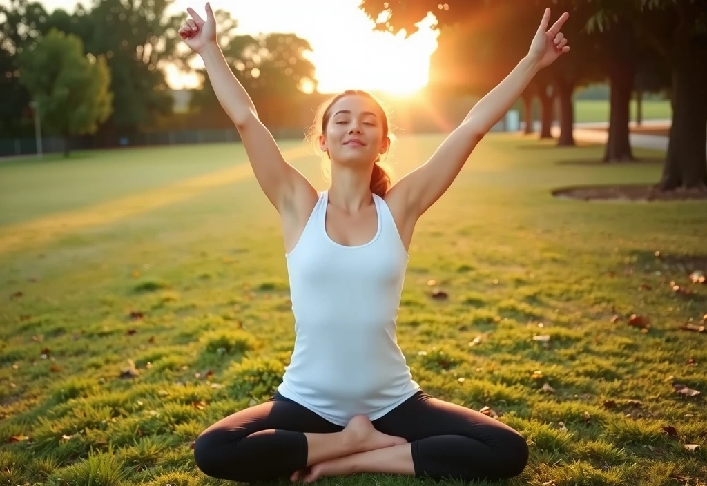 Femeie practicând yoga într-un parc