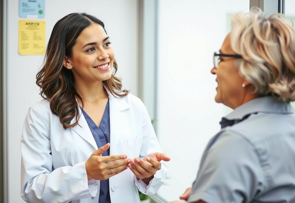 O doctoriță discutând cu un pacient