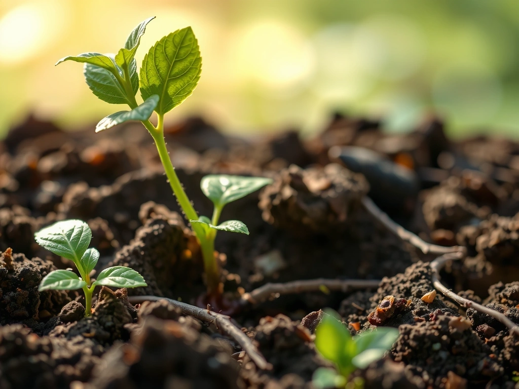 Imagine cu un copac tânăr crescând într-un sol fertil, simbolizând creștere naturală și sănătate.
