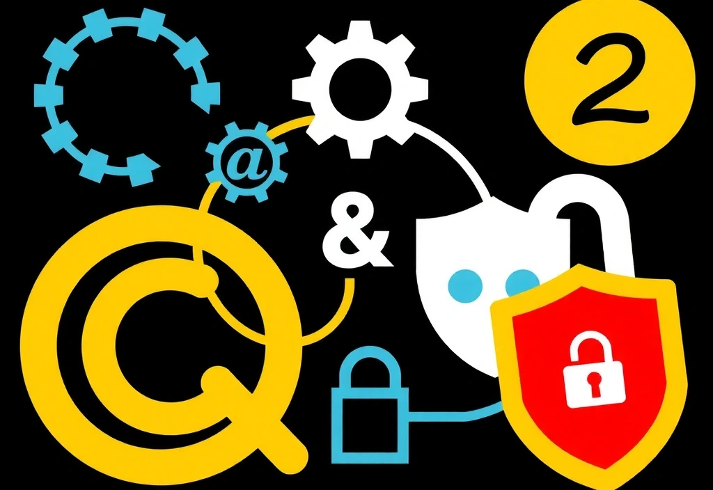 Ilustrație cu simboluri de proprietate intelectuală și securitate online