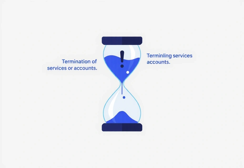 Ilustrație cu o clepsidră și un semn de exclamare, simbolizând încetarea serviciilor